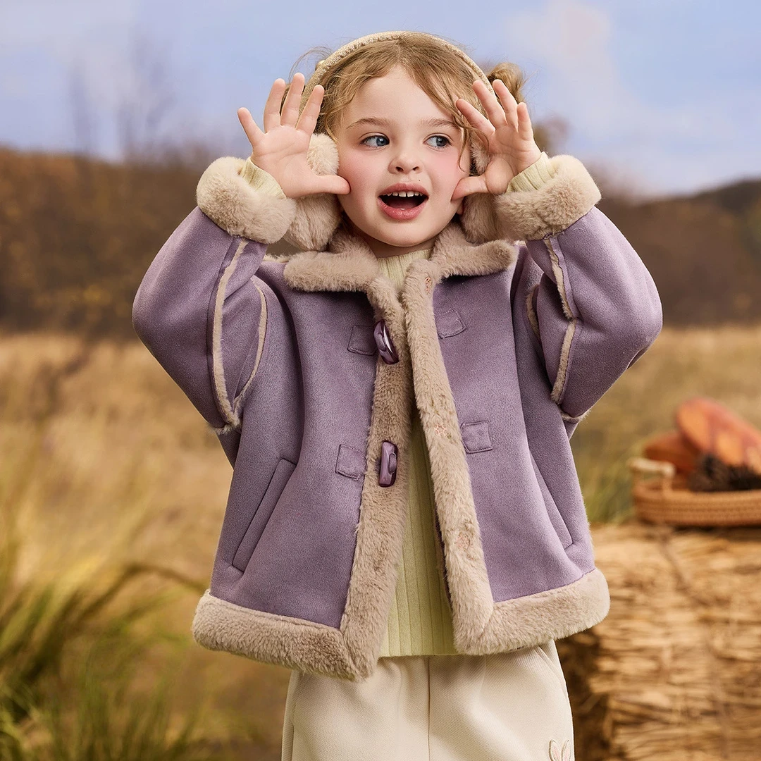 女童秋冬款外套2025新款皮毛一体加绒加厚冬装儿童洋气上衣宝宝