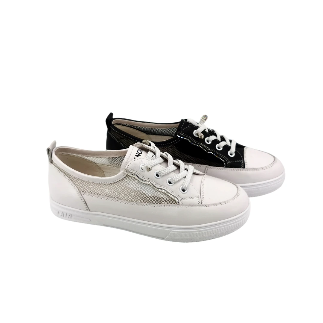 KNAGNAI/康奈11124013平底圆头休闲时尚牛皮网面透气小白板鞋