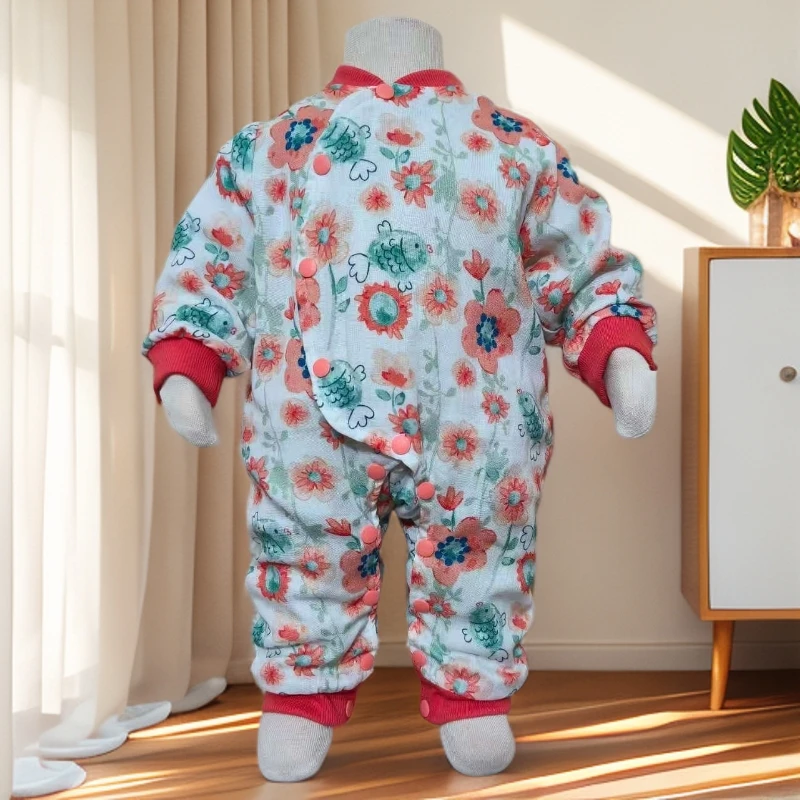 双层纱竹纤维长袖男女通用斜襟单排扣冬季爬服哈衣A类卡通风秋冬