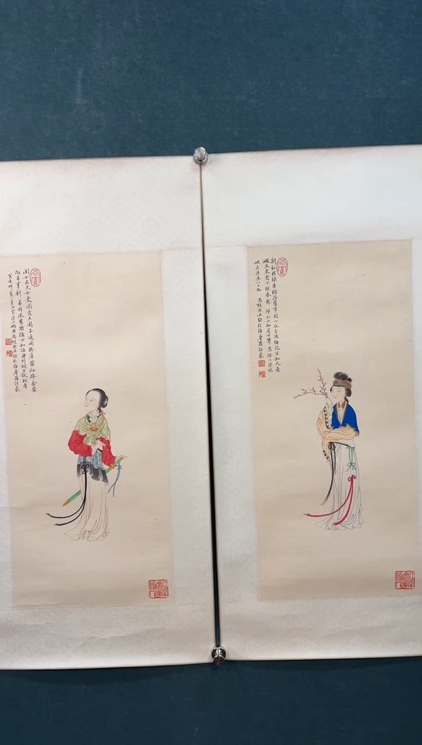 书法渔*冯老师 仕女双图 托片