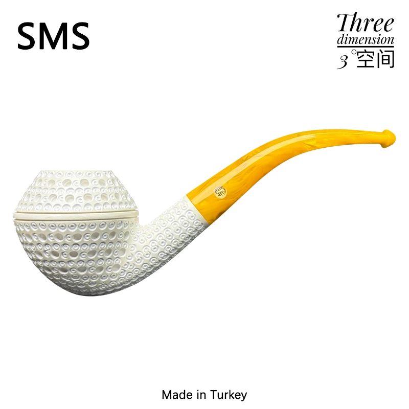 SMS土耳其进口罗德西亚弯式手工雕刻蜂窝面海泡石烟斗