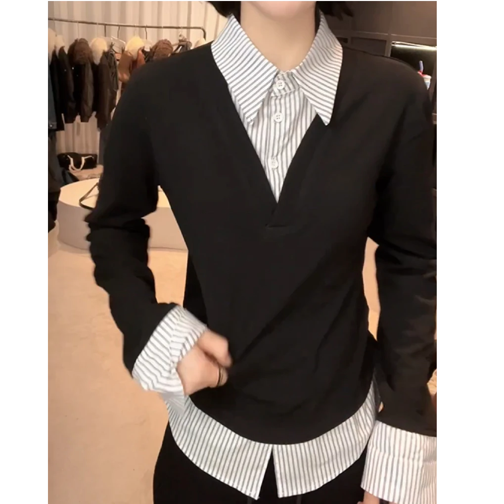 设计感假两件显瘦百搭翻领衬衫冬季2025新款时尚气质保暖长袖上衣