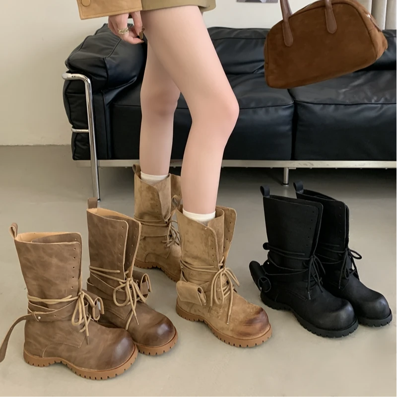XYR-3593-6复古马丁靴百搭美拉德小个子内增高西部短靴擦色中筒靴