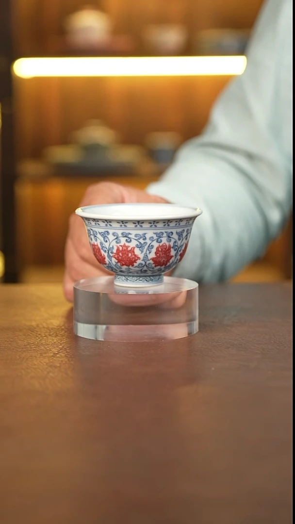 景德镇手工手绘杯 釉里红小压手