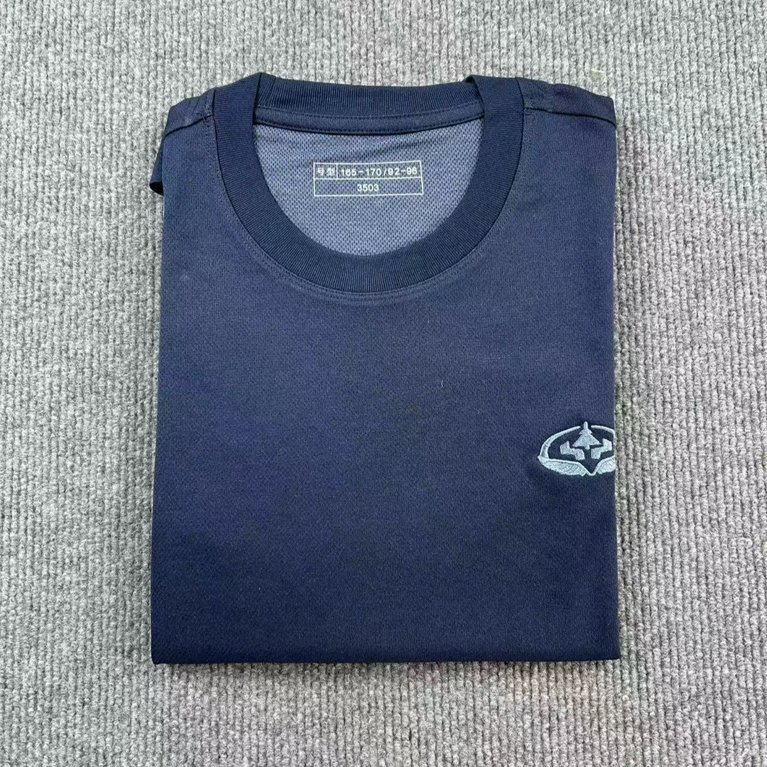 深蓝色户外短袖T恤运动上衣透气速干圆领衫半袖休闲套头