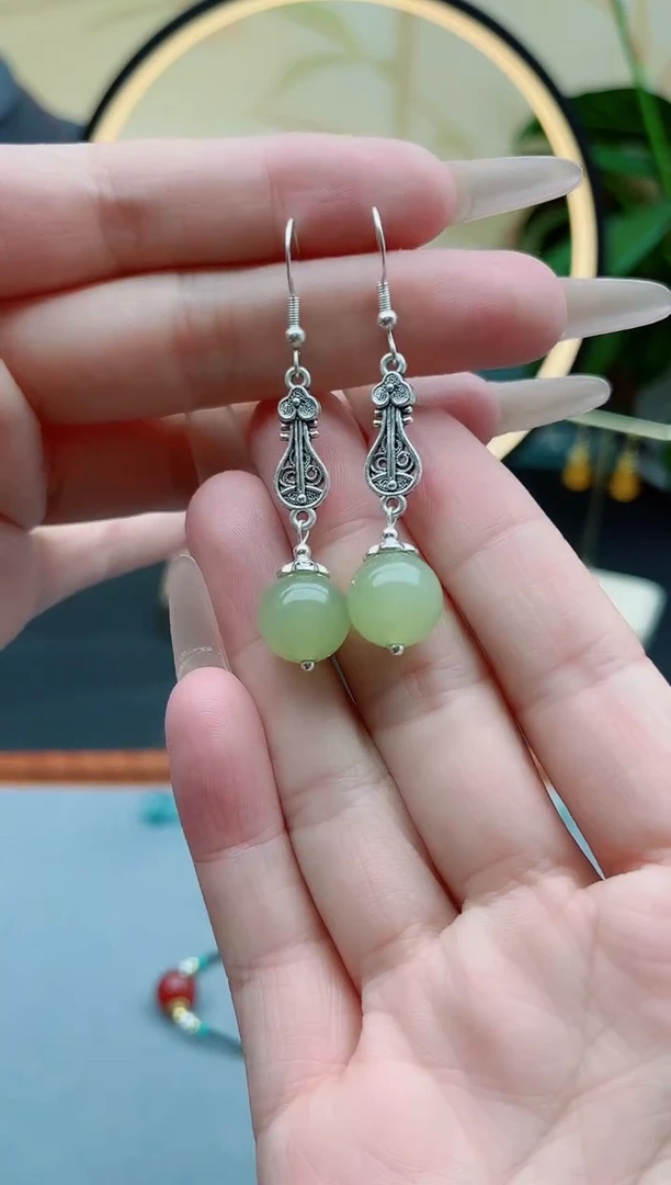 东陵石银S925镶嵌耳饰6233