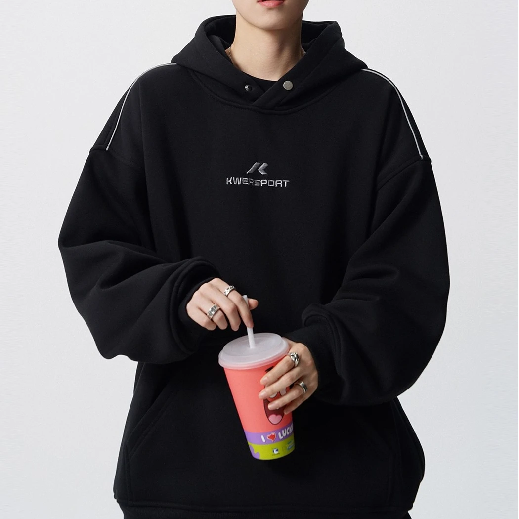 2025秋冬新款潮牌重磅加绒连帽卫衣男款潮流宽松百搭套头上衣