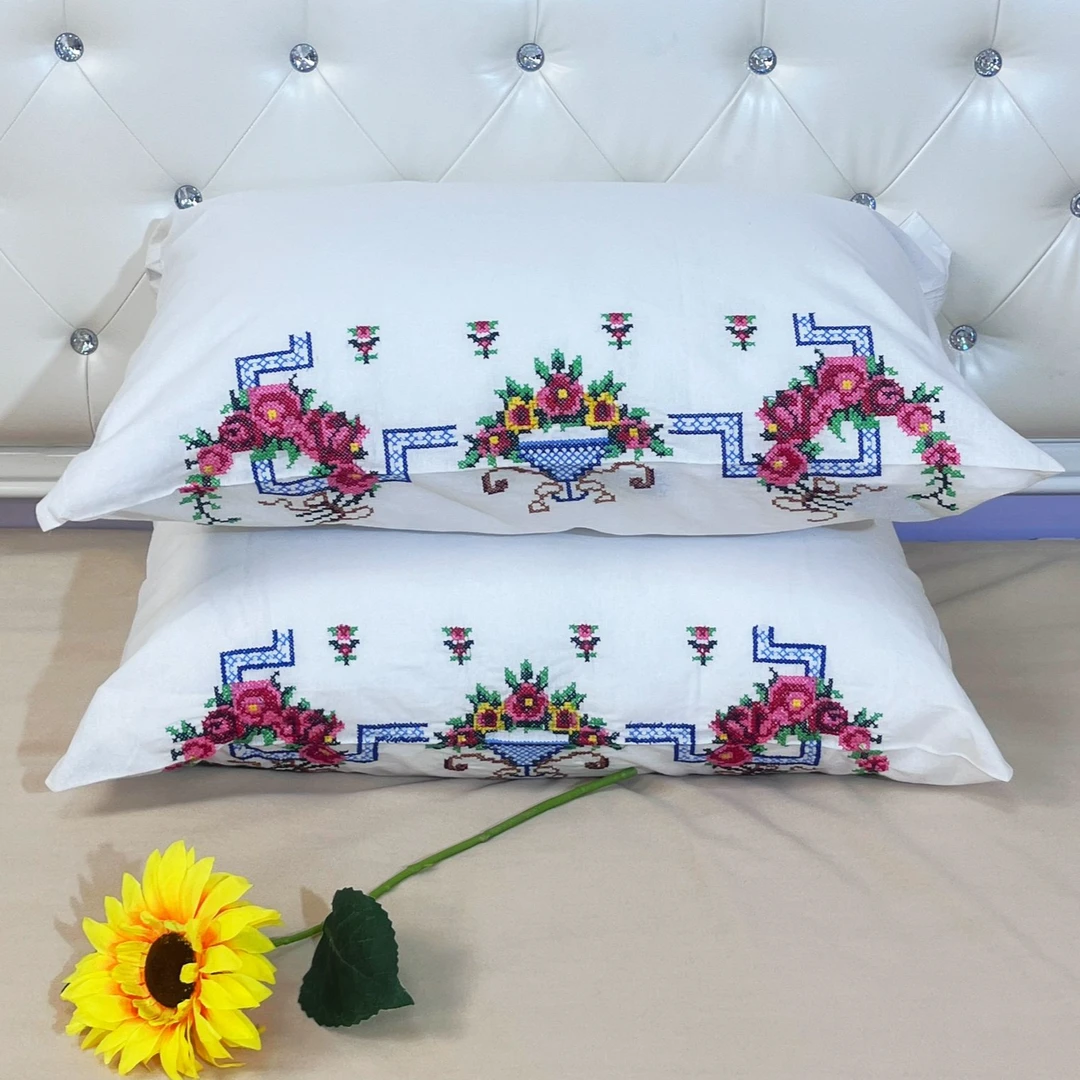 棉布刺绣枕套一对 -YAN YASTUK-50X70