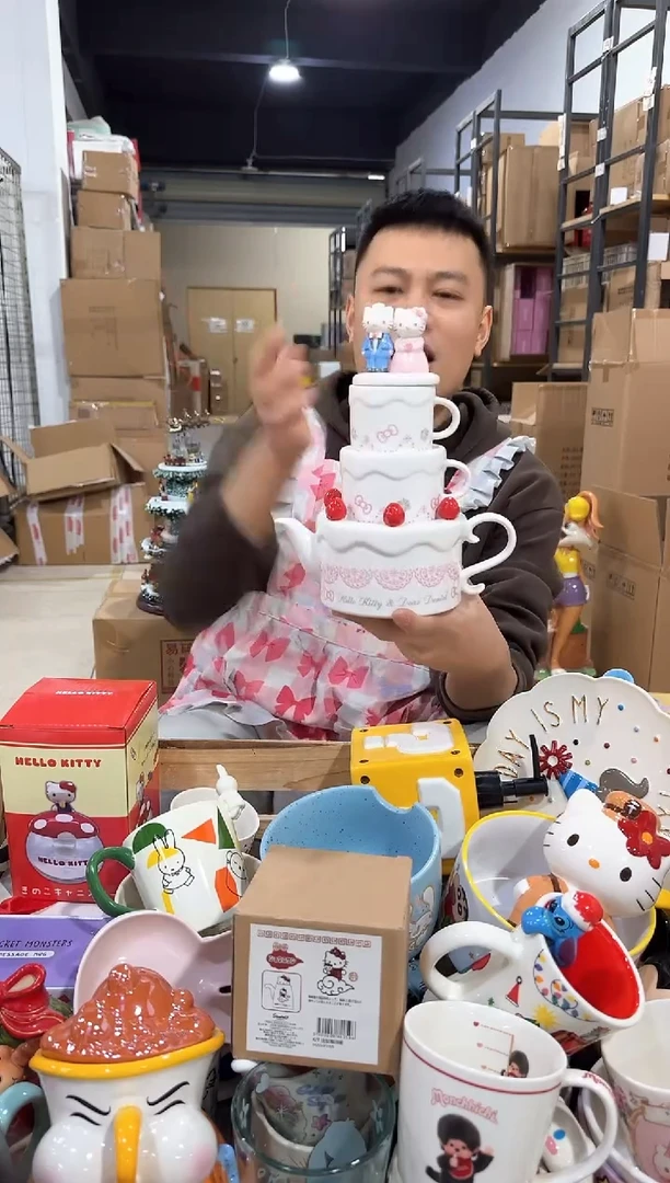 瓷片原盒kt猫结婚茶壶套组