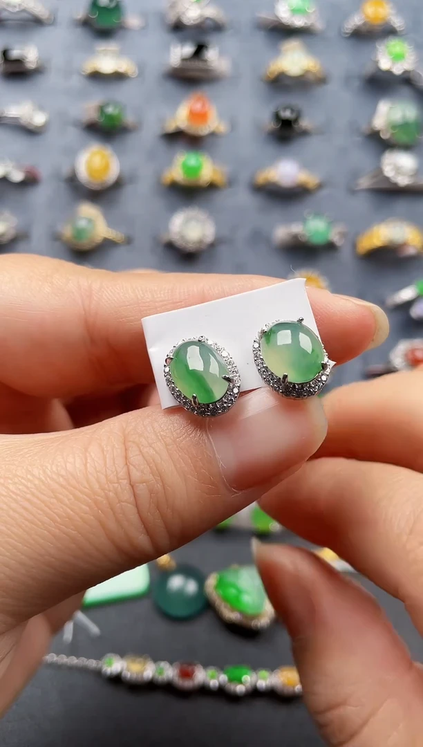 银S925镶嵌翡翠耳饰151