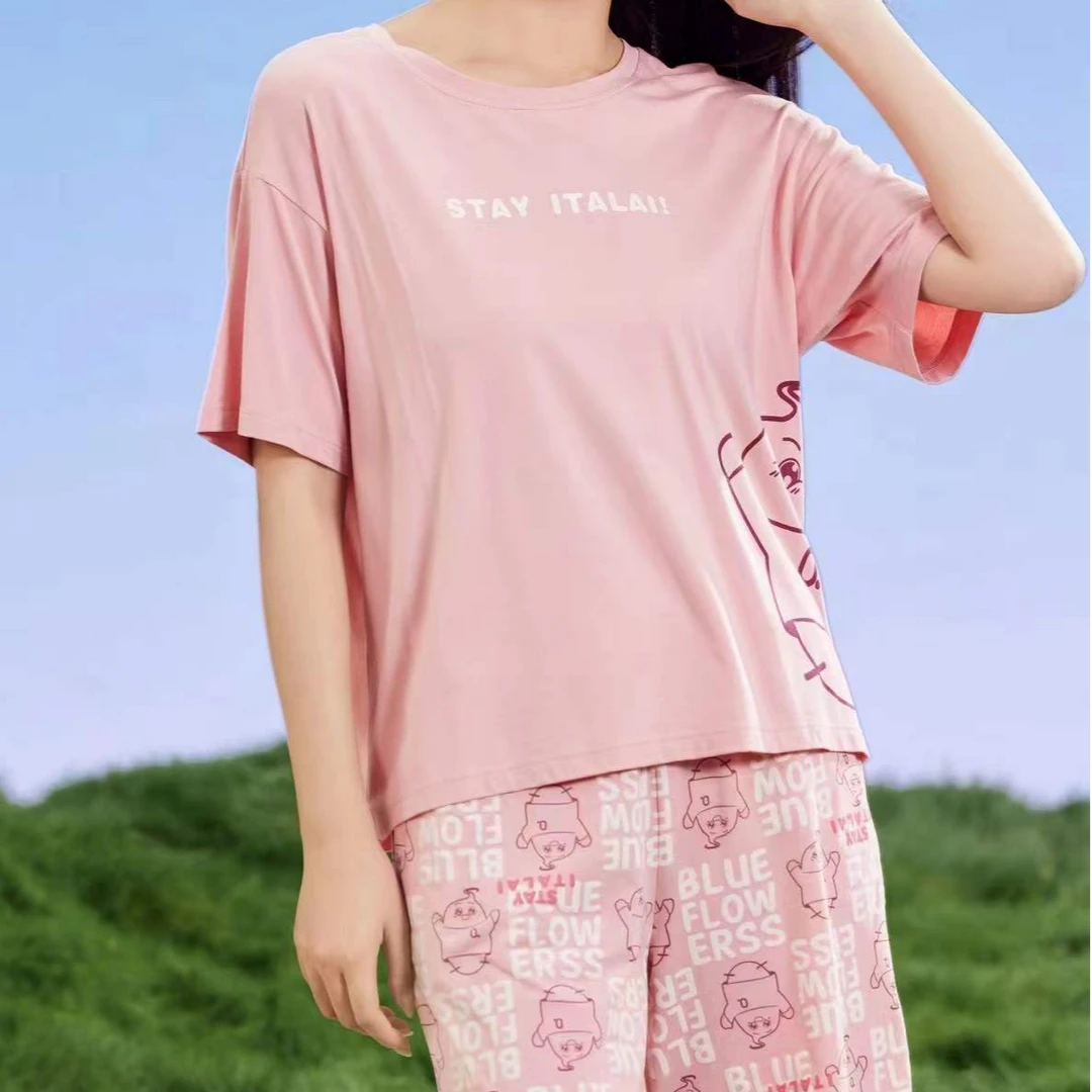 【岳姐姐专属】新款女士冰感棉圆领短袖印花休闲套家居服睡衣4378