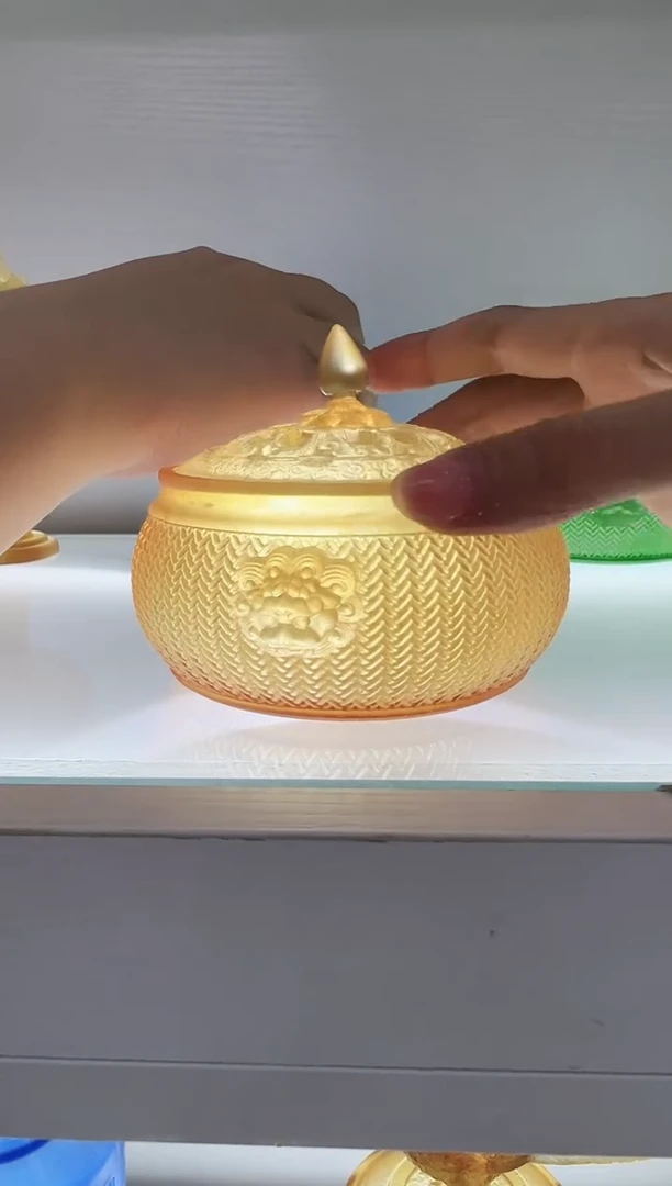 手工艺品琉璃古法琉璃双狮耳炉