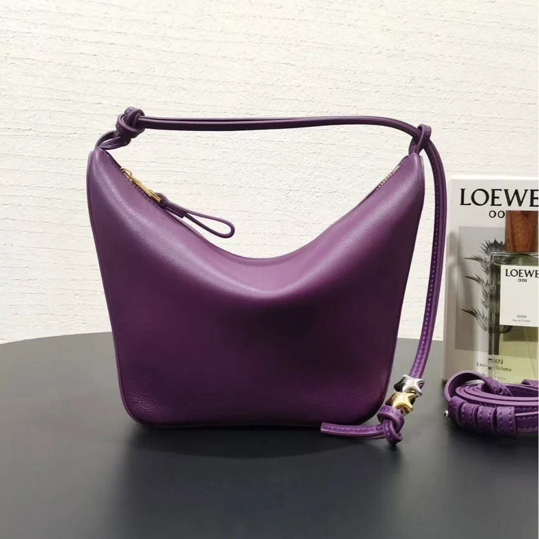 95新 LOEWE/罗意威 GGS罗意威hobo紫色牛皮单肩包 27385585