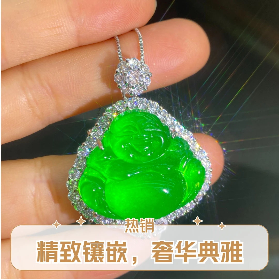 大肚佛佛公吊坠经典时尚玉石佛公吊坠冰绿色阳水润高级感满满