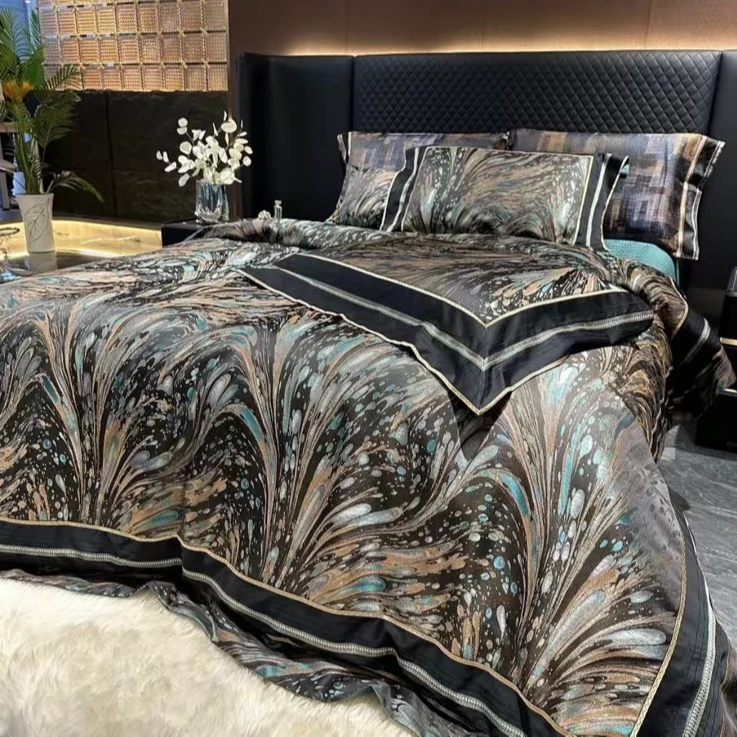 【专柜断码】轻奢超柔提花长绒棉纯棉床盖四件套-凯撒帝/黑金