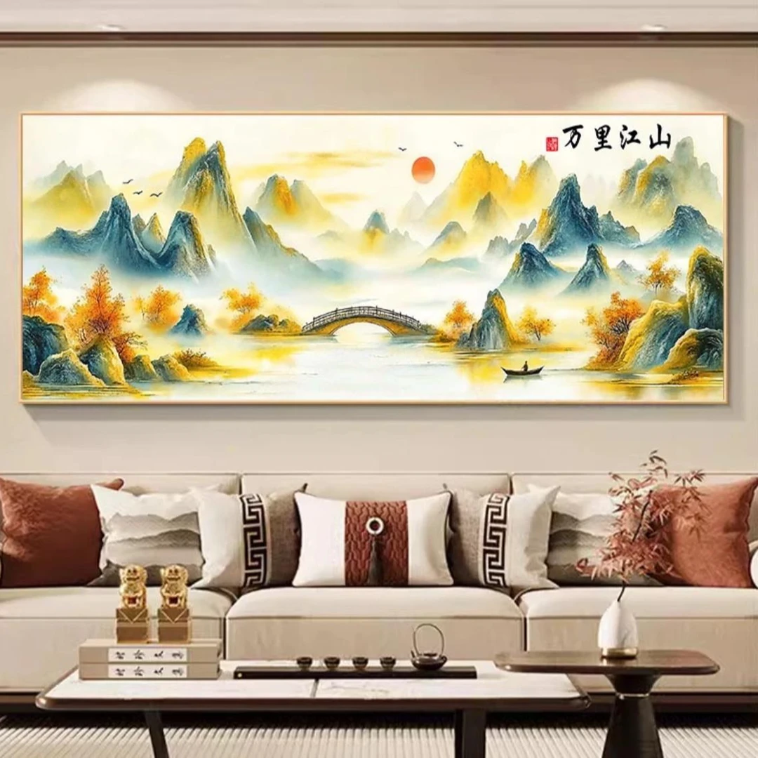 新款万里江山十字绣43色线绣客厅国风大气高端风景山水画手工刺绣