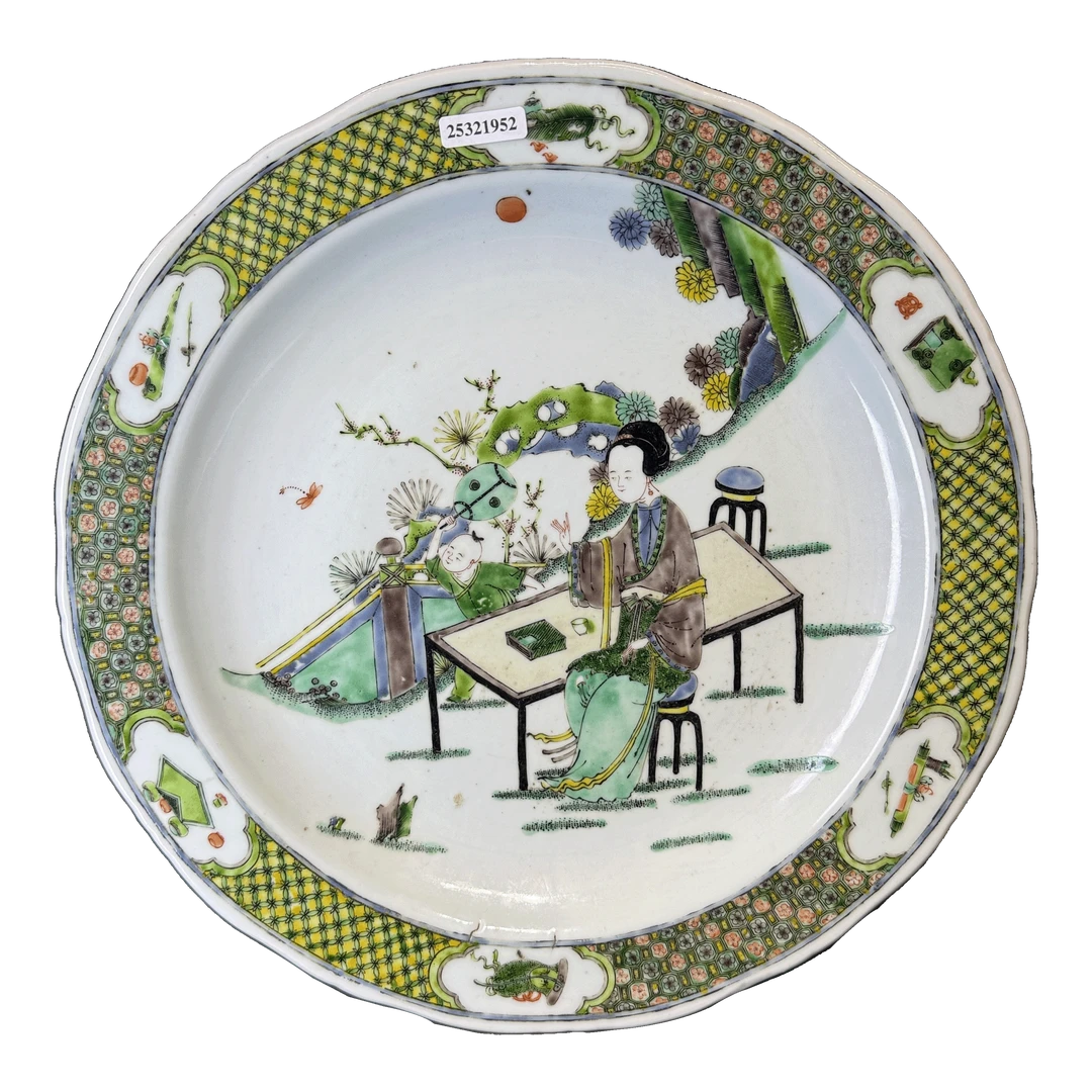 25321952t五彩庭院仕女纹大盘