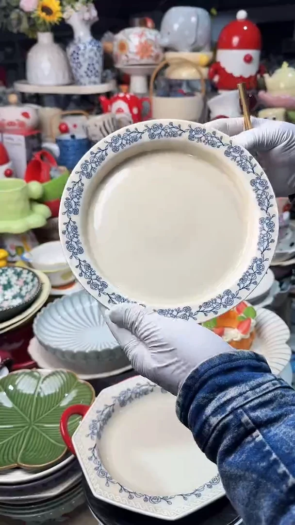 陶瓷小号蓝玫瑰圆盘微瑕 凑满20元包邮