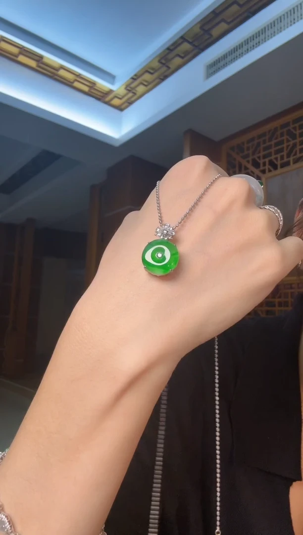 吊坠(不含链)银S925镶嵌翡翠天然翡翠吊坠