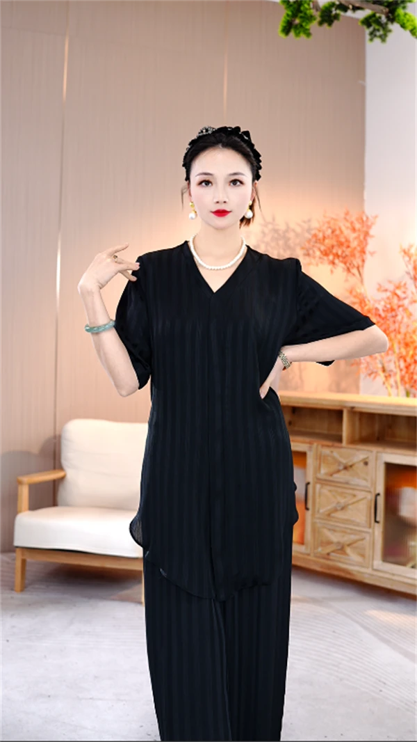 高奢套装丨朦胧丨春夏端庄宽松提花减龄长袖洋气高级两件套-1277#