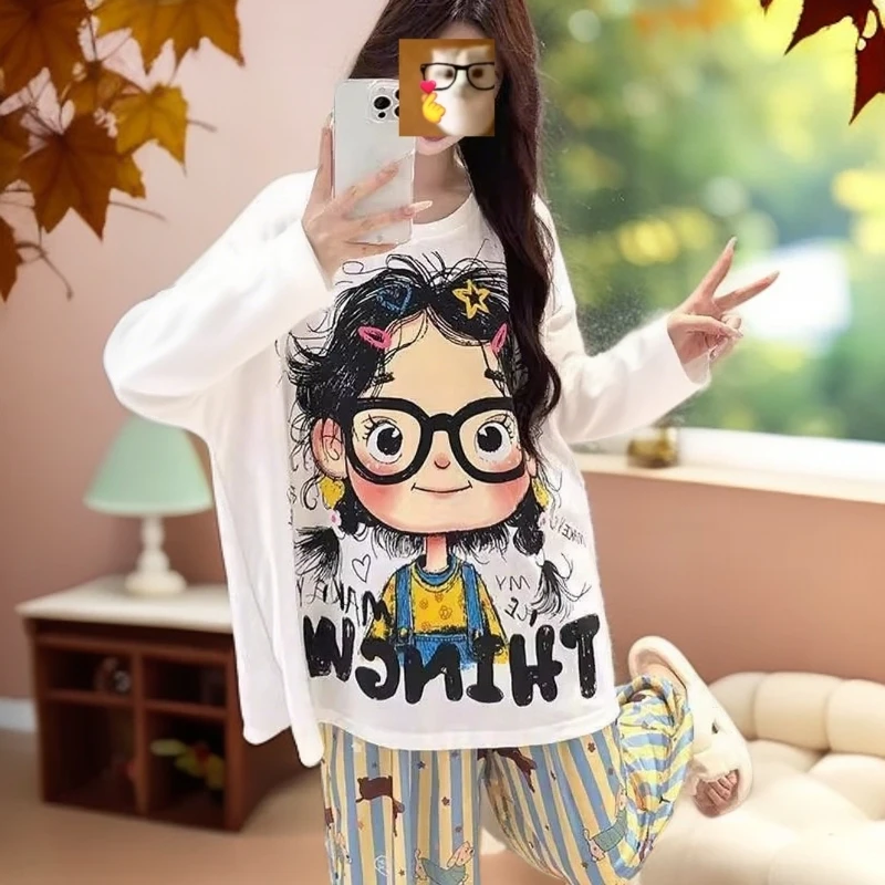2025春秋云朵棉爆款带胸垫睡衣女长袖长裤甜美卡通家居服两件套装