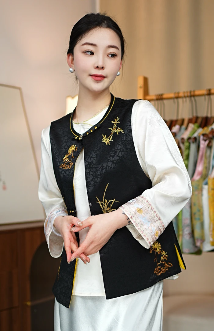 CHUNTIAN/李李国风【安澜】新中式宋锦提花龟裂纹马甲