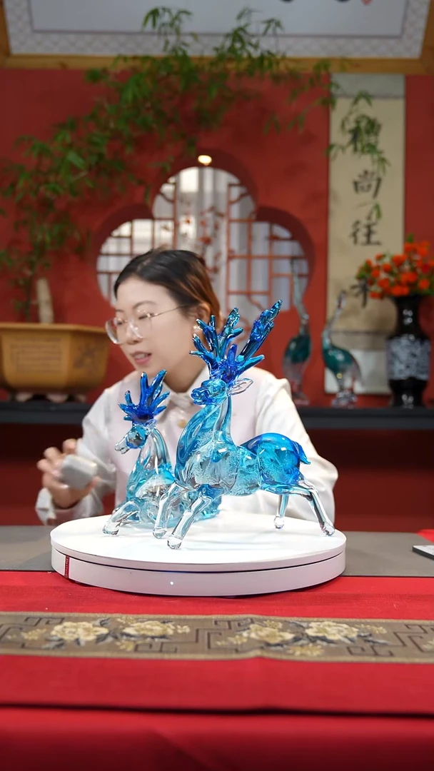 【闪购商品】琉璃手工艺品蓝色梅花鹿
