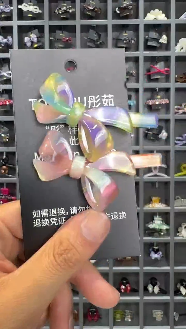 醋酸非金属韩国醋酸品牌发饰6.3cm蝴蝶结鸭嘴边夹一对