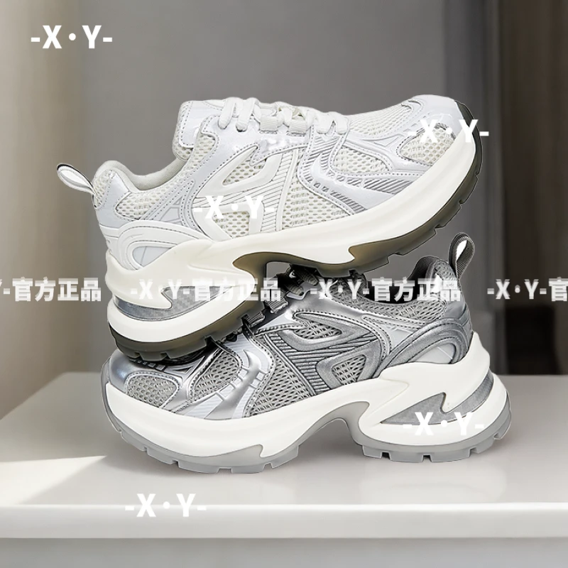 新款时尚运动休闲鞋厚底百搭女士老爹鞋舒适夏季透气春季网面透气