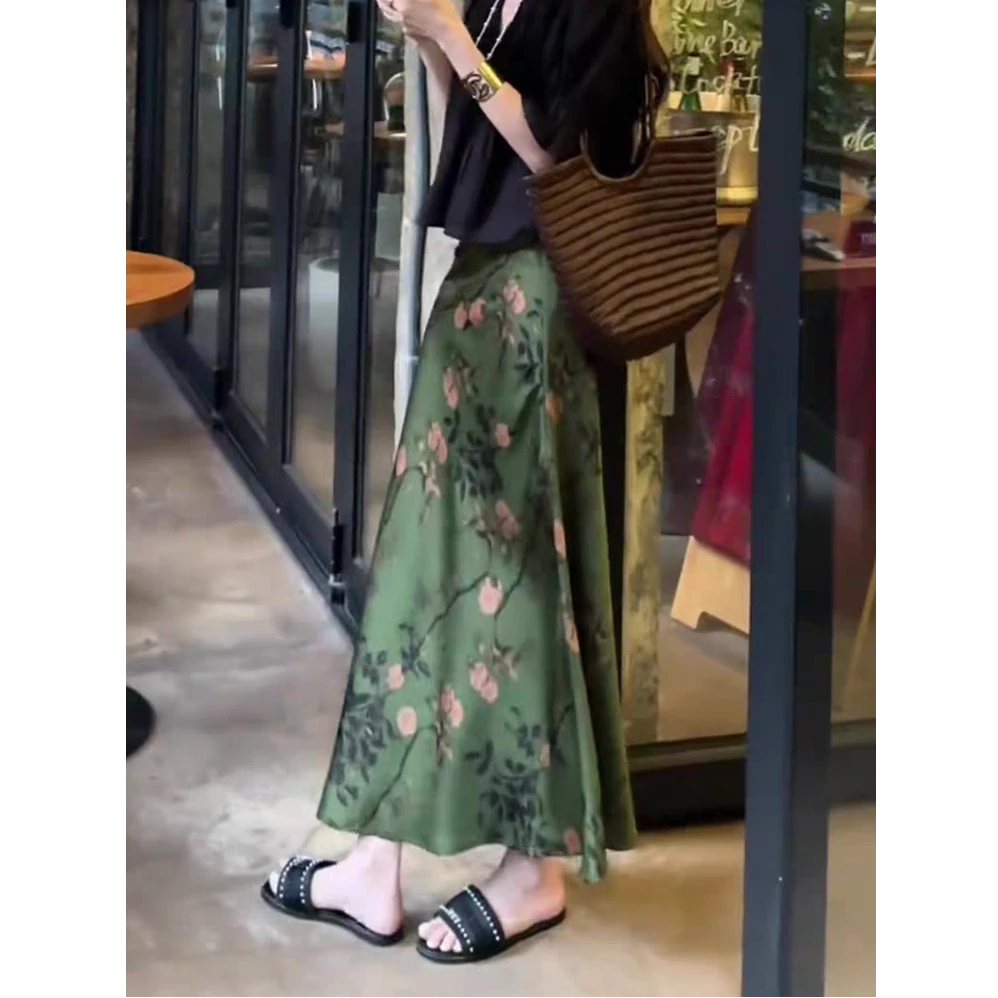 绿色轻熟风韩系高腰裙女夏季新款气质优雅小众高级感鱼尾裙25189