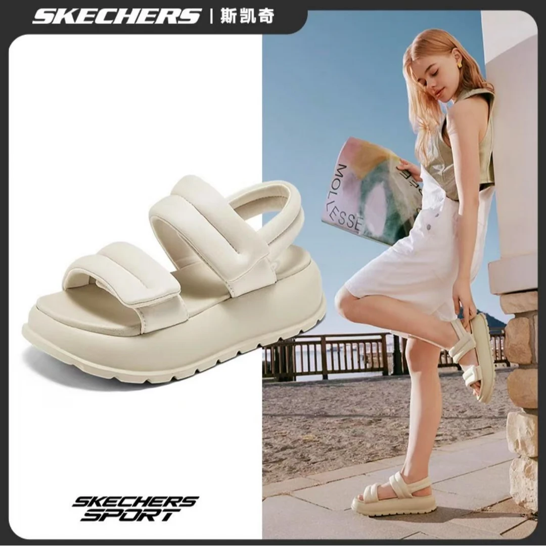 【超软·小面包】Skechers2025新款外穿女鞋夏季增高休闲凉鞋120043
