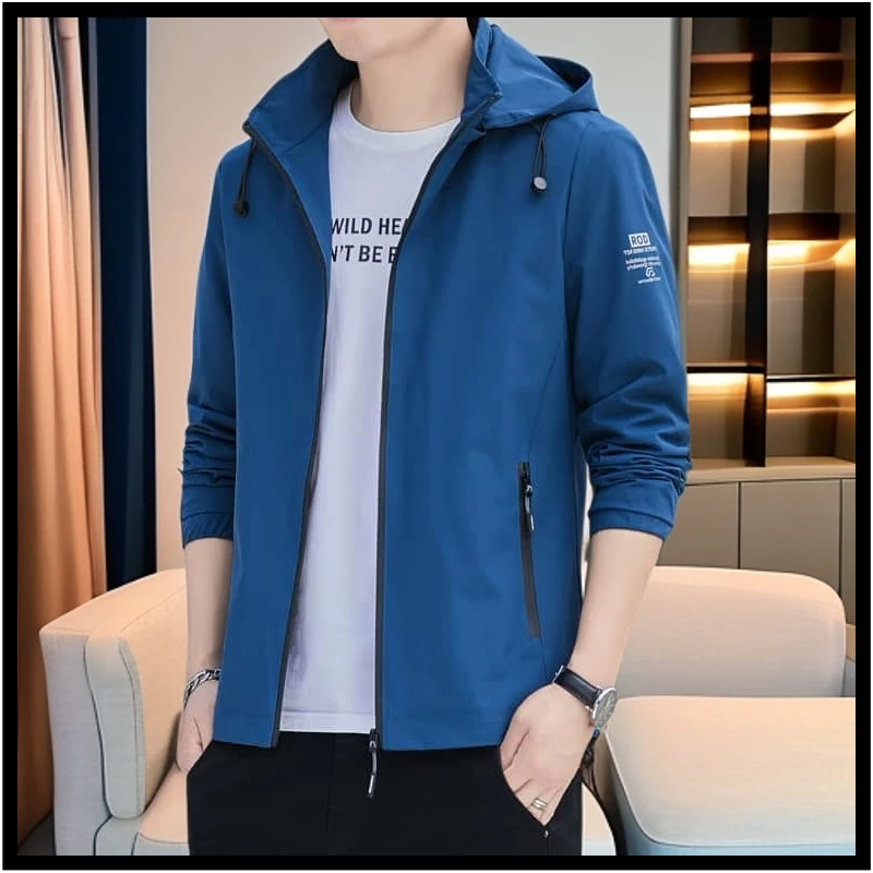 秋季韩版外套男士时尚休闲薄款夹克户外运动连帽防风登山钓鱼上衣