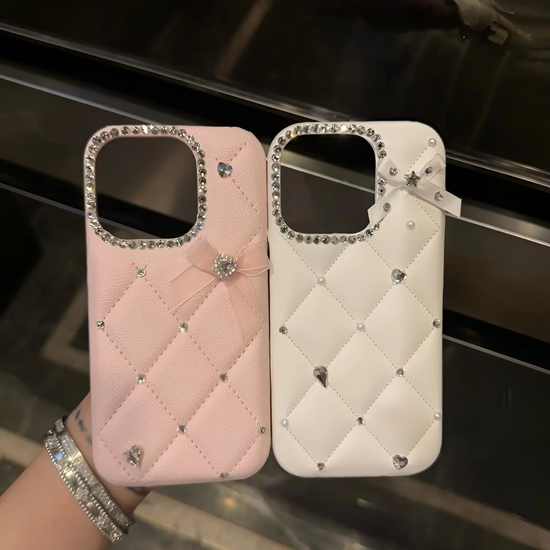 小香风粉色菱格粉iPhone17promax手机壳16适用于苹果15名媛14手作