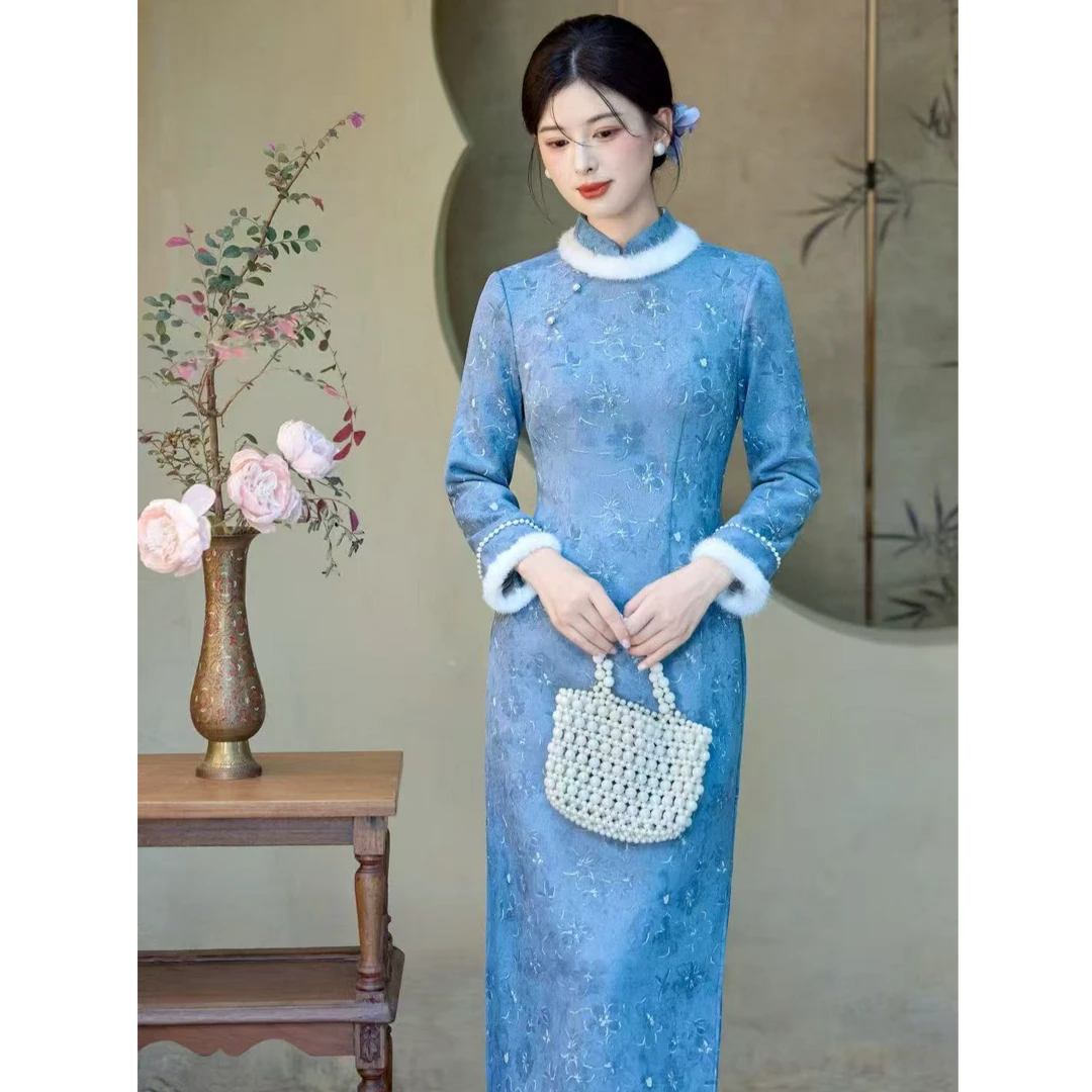 苏故里【繁星】新款冬季加绒加厚气质女人味小个子显瘦改良旗袍