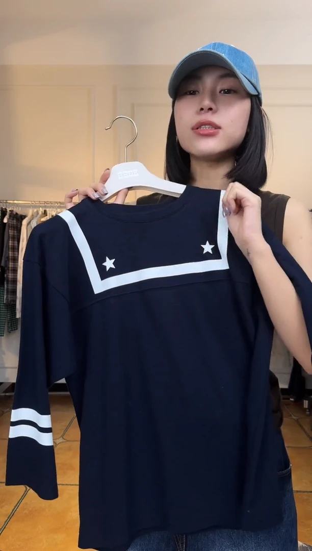 D****.（设计师品牌）PB海军领藏青色T恤（XS/S/M下单备注尺码）
