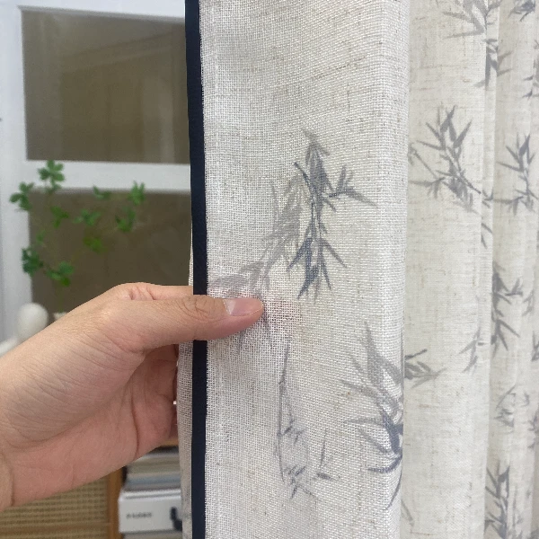 富贵竹亚麻爆款中古风中式亚麻纱帘客厅窗帘亚麻质感绍兴柯桥窗帘