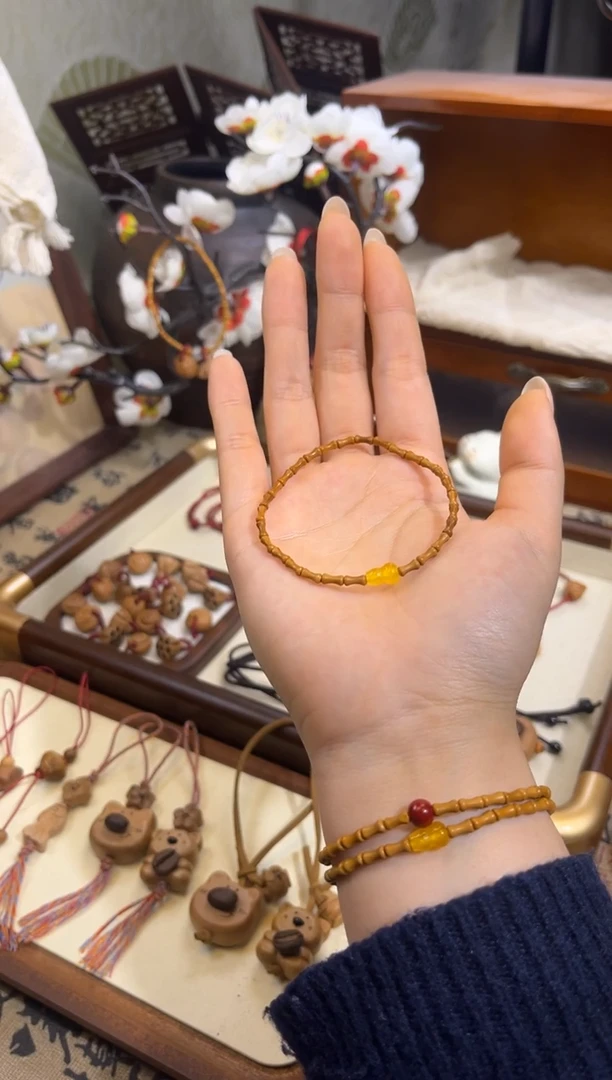 手串桃核【桃缘行】竹节「黄色葫芦」桃木桃核辟、挡、驱、护 备注手围