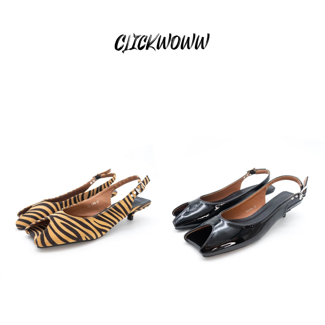 ClickWoww 鱼嘴镂空异形小众设计猫跟凉鞋女