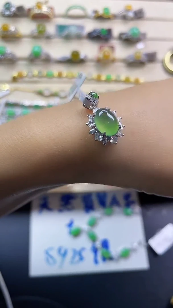 银S925镶嵌戒指翡翠翡翠 蛋面 银S925镶嵌