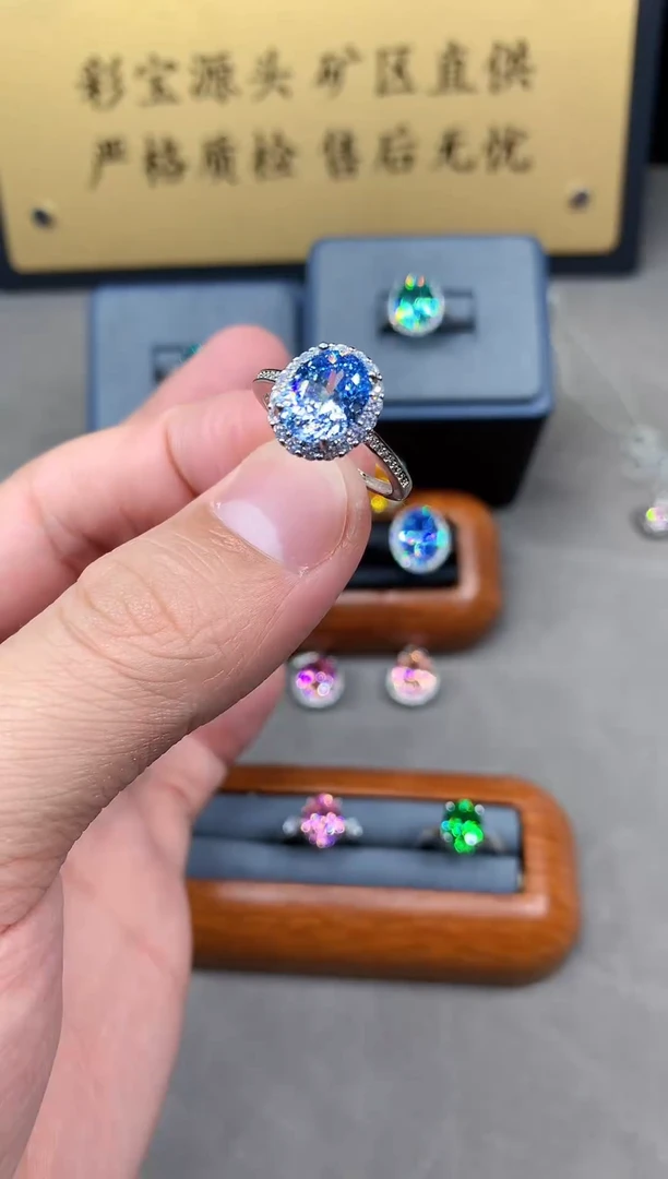 银S925镶嵌戒圈海蓝宝石22222