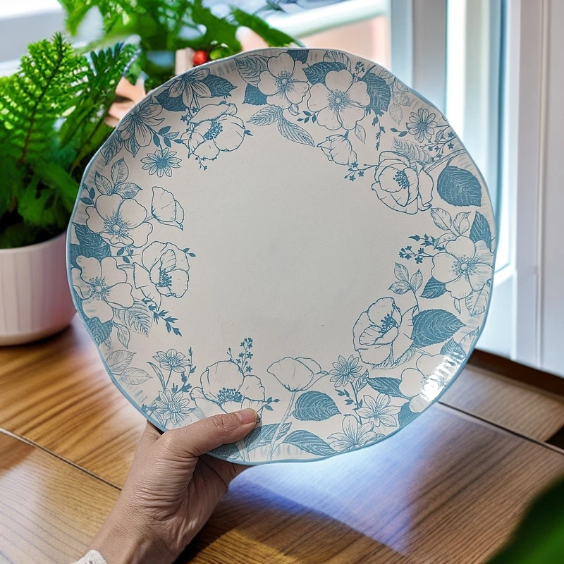 858微瑕11寸家用高级感精品花卉盘釉下彩