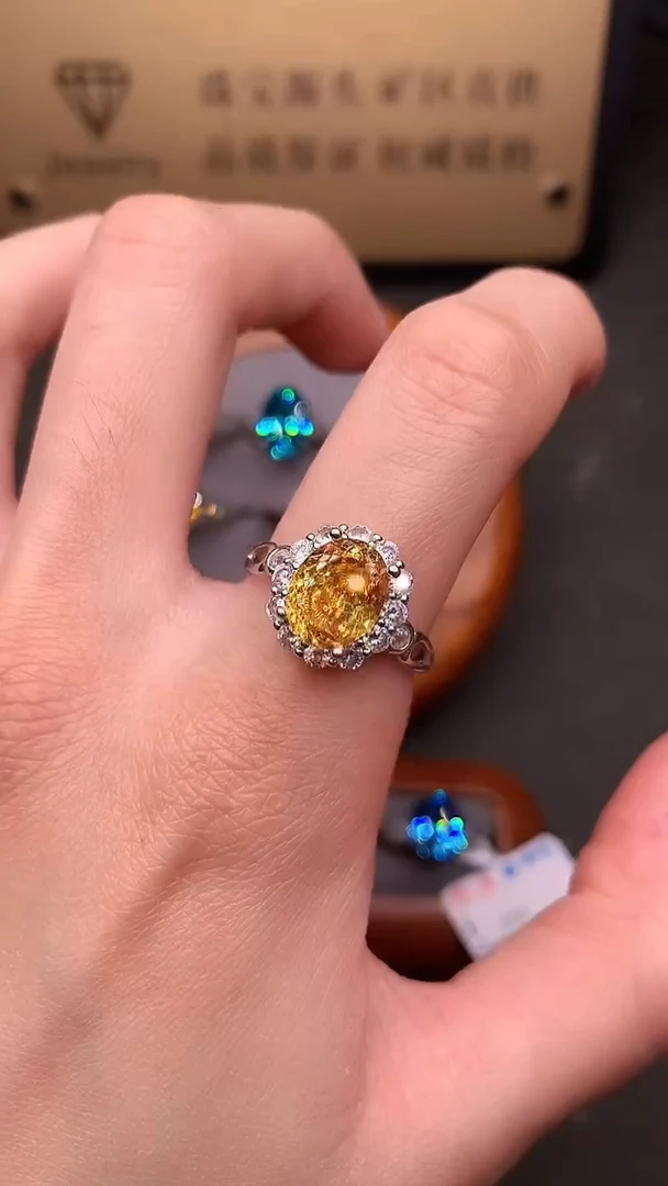 银S925镶嵌戒指黄色碧玺...