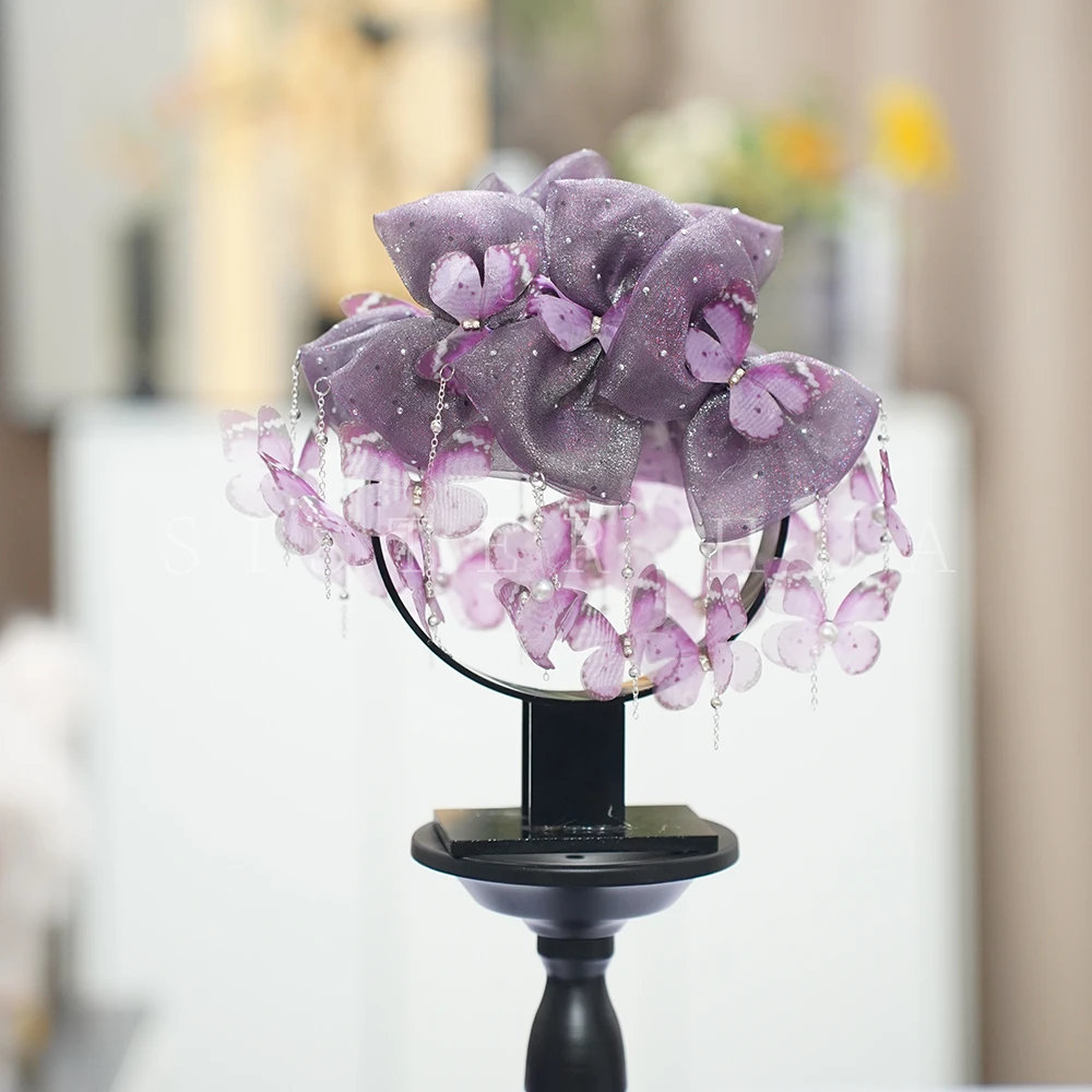 翩翩蝴蝶鲨鱼夹印花蝴蝶流苏国风减龄发夹小众设计优雅新中式头饰