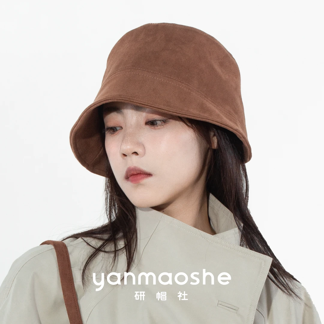 研帽社秋冬渔夫帽YF202水桶帽女保暖防寒麂皮绒大头围小头帽子