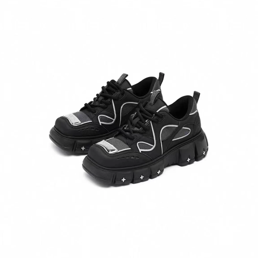 SugarSu酥履 25夏季新款蝶梦复古网面方头运动休闲白色板鞋厚底女