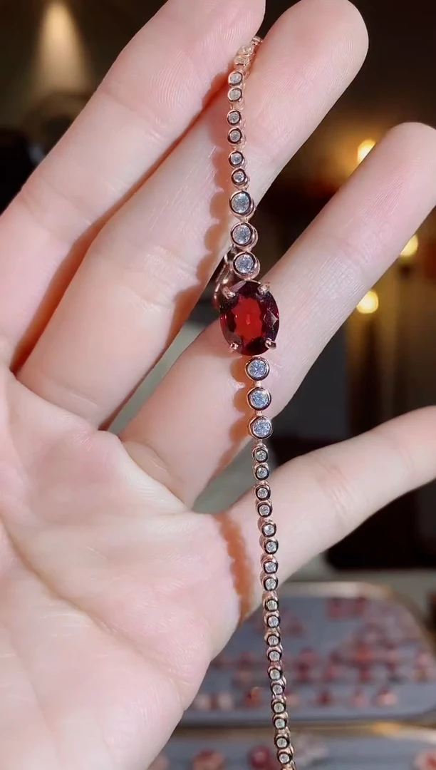 银S925镶嵌手链石榴石手链