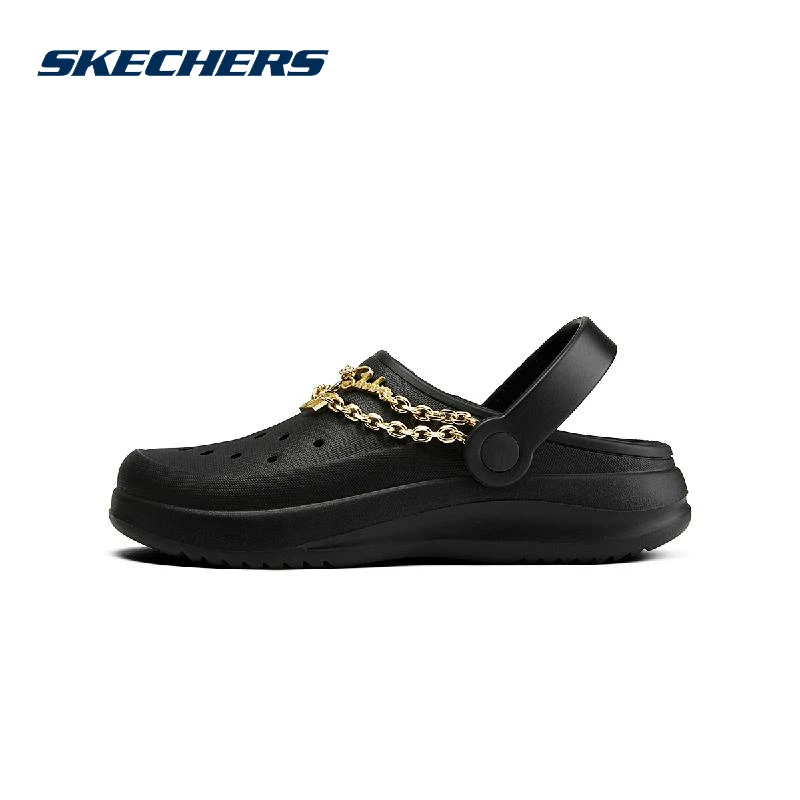 Skechers斯凯奇2025夏季新款女鞋洞洞鞋包头凉鞋黑色轻便休闲鞋子