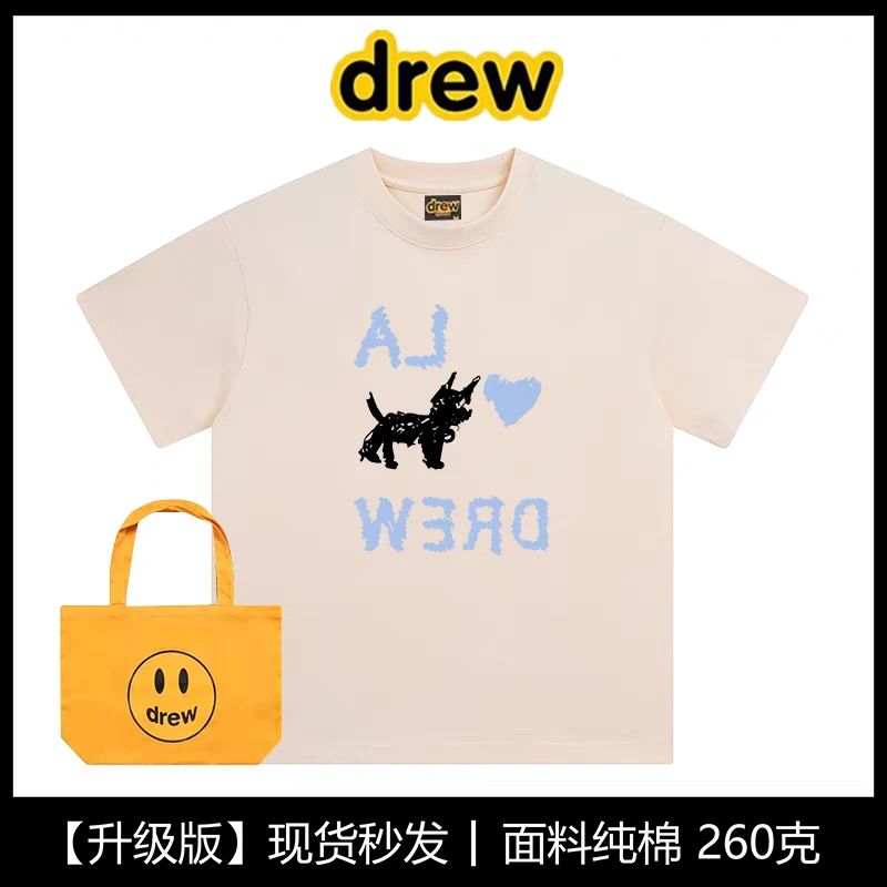 Drew潮牌减龄jennie同款短袖T恤男女休闲宽松纯棉情侣运动tee夏装