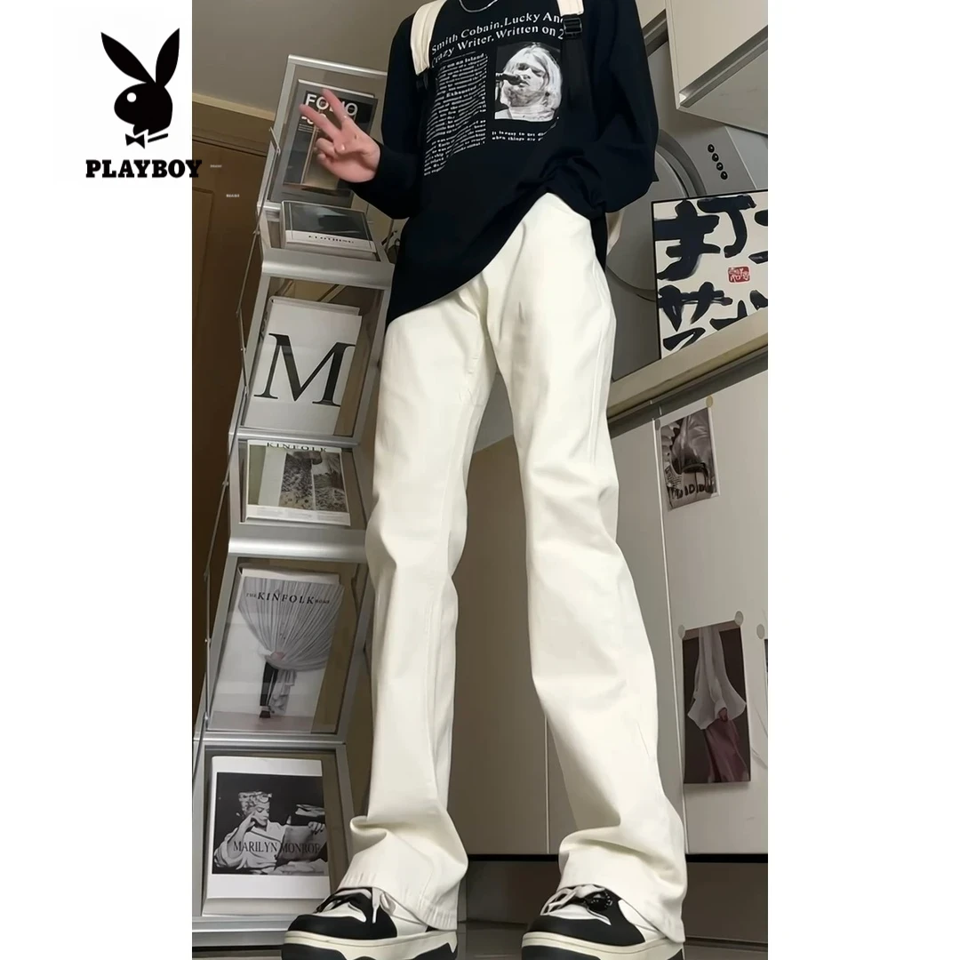 花花公子牛仔裤男款美式高街修身直筒裤潮牌弹力修身显瘦微喇裤子
