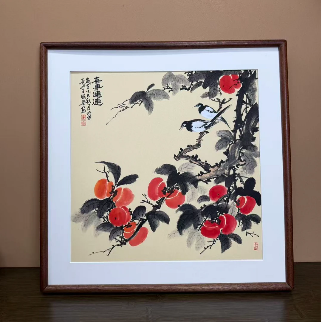 《柿柿如意》52×52花鸟装饰画